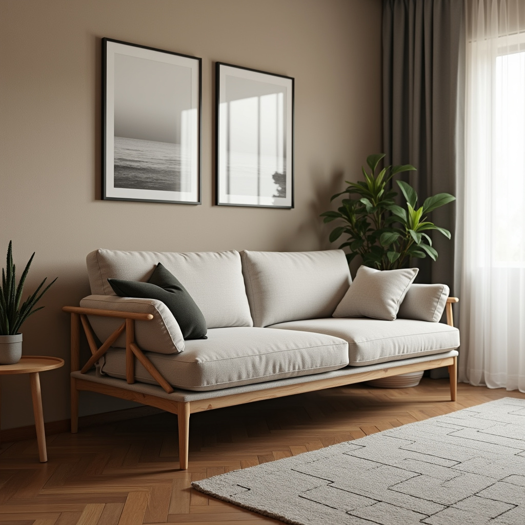 Adapted furniture, comfortable sofa, accessible height, Brazilian style, lifestyle photography, 8K Mobiliário adaptado para conforto e funcionalidade.