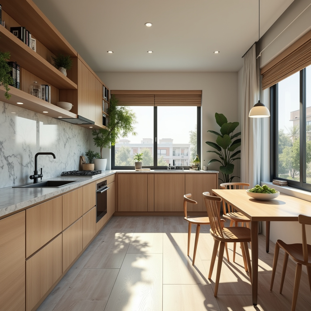 Adapted kitchen, adjustable countertops, open space, bright Brazilian decor, lifestyle photography, Cozinha adaptada com bancadas ajustáveis e espaço amplo.