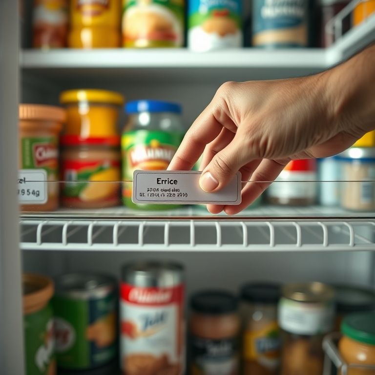 Alimentos com validade próxima na frente da despensa.