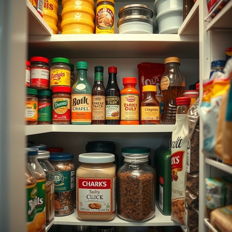 Alimentos mais usados em local de fácil acesso na despensa.