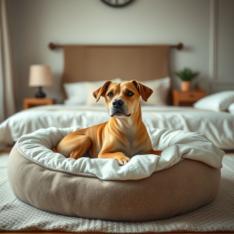 Ambiente relaxante com caminha e manta para o pet.