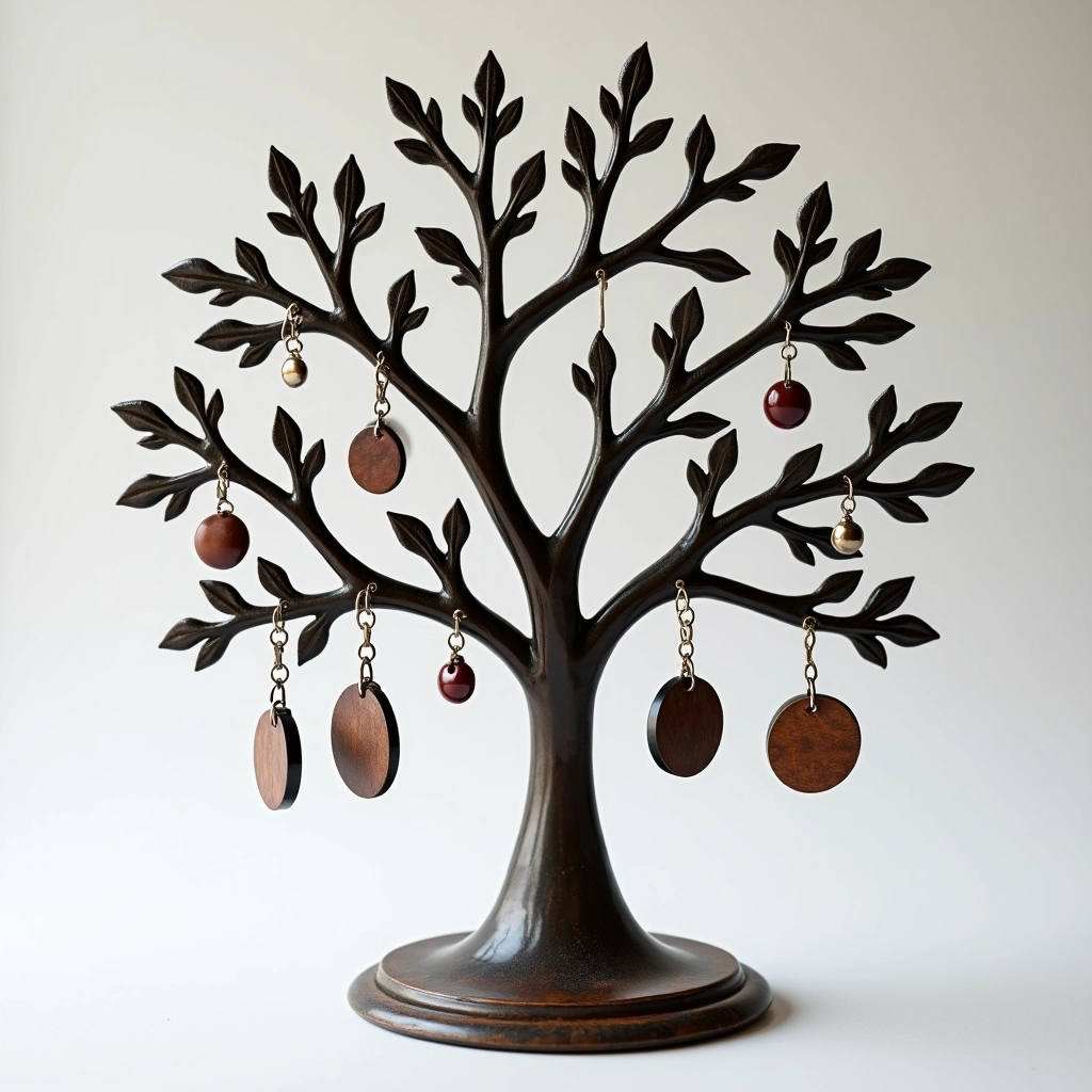 Uma árvore de metal decorativa usada para pendurar brincos.