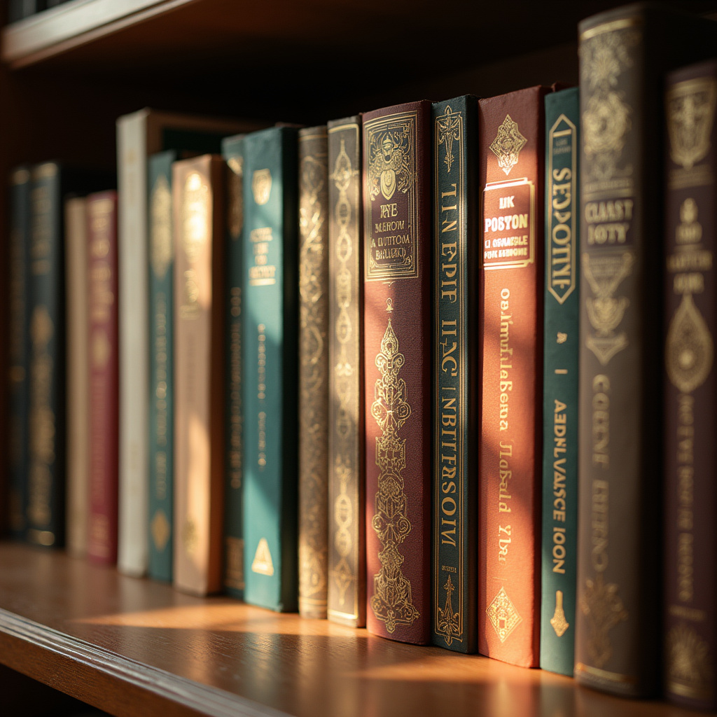 Books from the same publisher arranged together, uniform collection, Brazilian interior, natural Coleção de livros da mesma editora organizada.