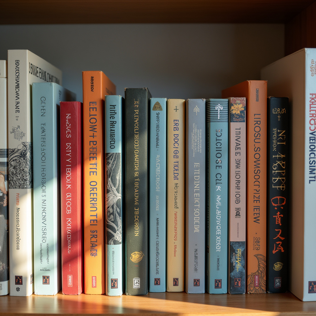 Books organized alphabetically by author, clean bookshelf, Brazilian home setting, natural Estante com livros em ordem alfabética.