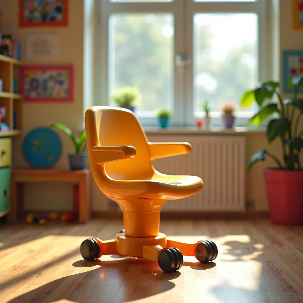 Cadeira confortável e ergonômica para evitar dores nas costas em quarto infantil.