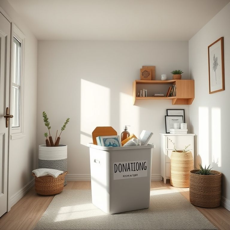 Caixa de doação em um ambiente minimalista, representando o desapego.