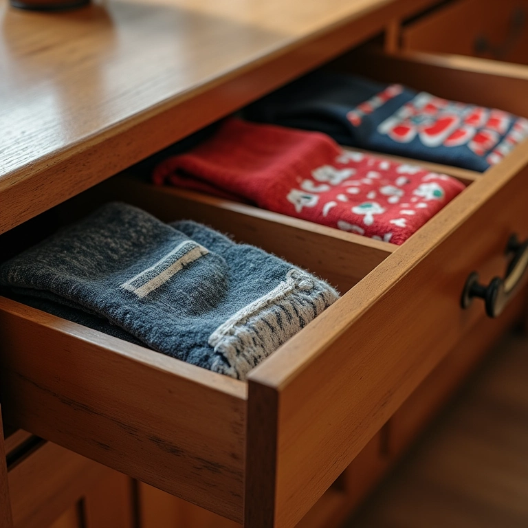 Caixas modulares para organização de meias dentro de gaveta.