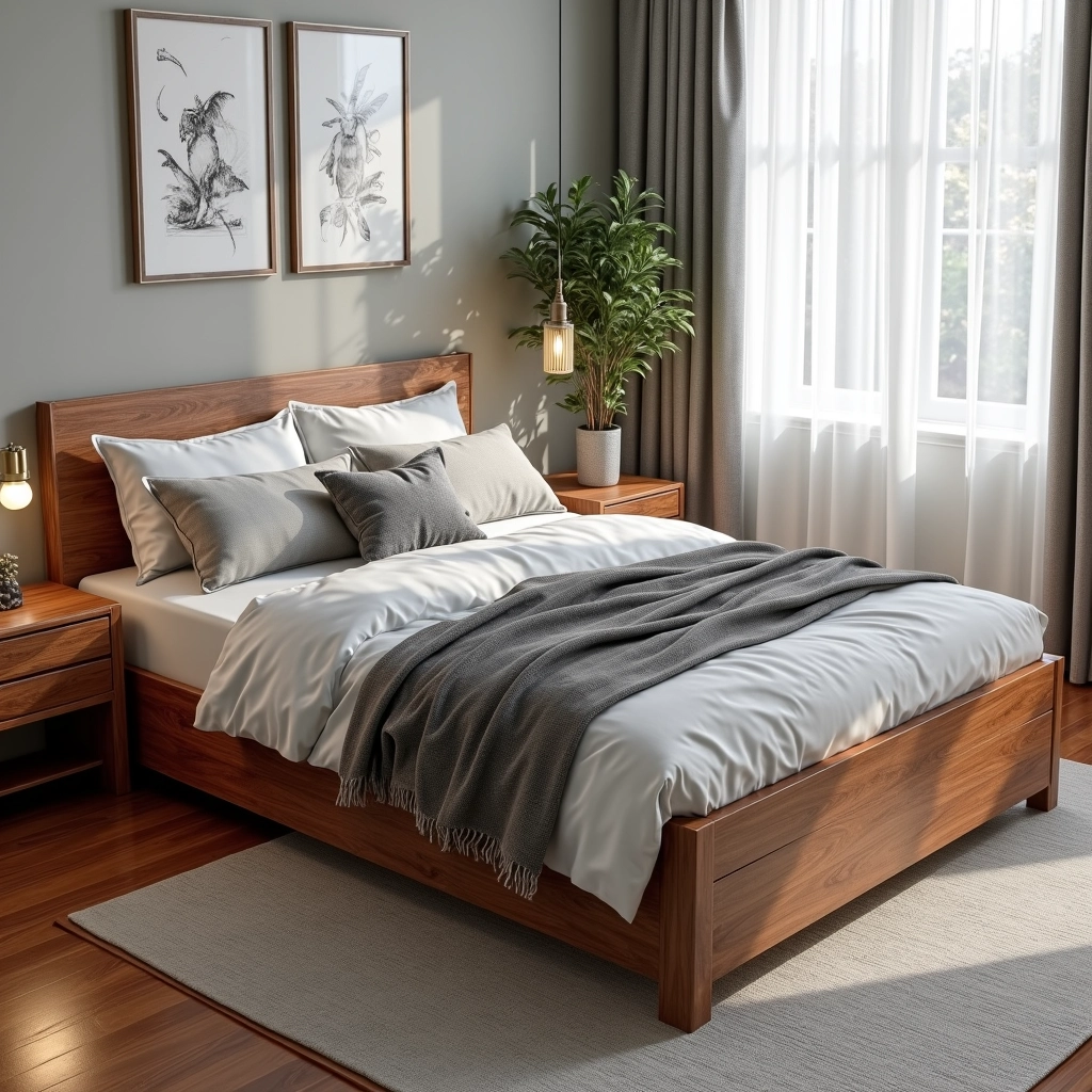 Cama de casal com baú embutido para armazenamento extra.