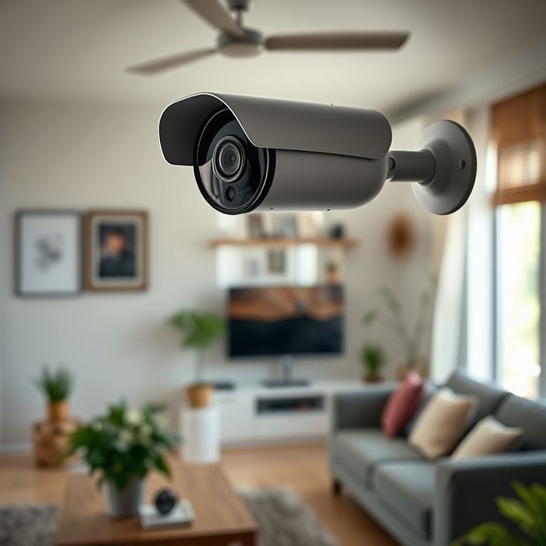 Câmera de segurança inteligente mostrando imagem em tela com Alexa.