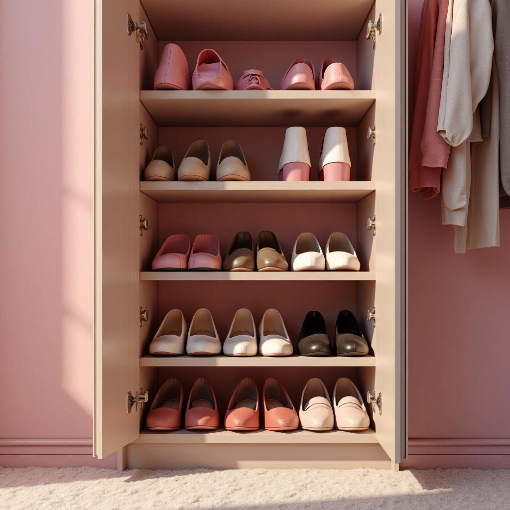 Crie um espaço dedicado para os sapatos. Um cantinho reservado para os sapatos dentro do guarda-roupa.