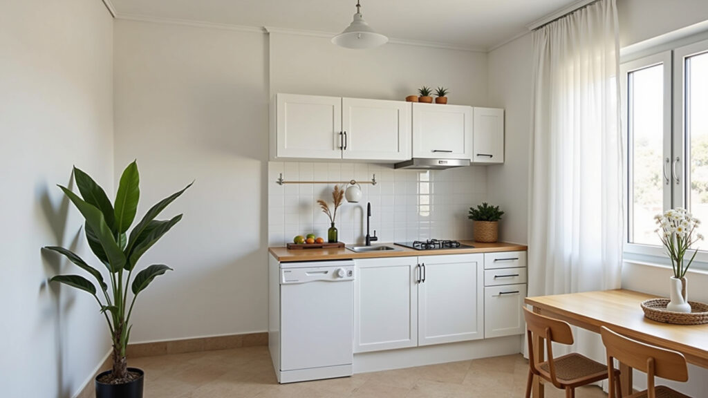 Clean small living room, daily organization, minimalist decor, bright, airy, Brazilian apartment, Sala pequena organizada no dia a dia.