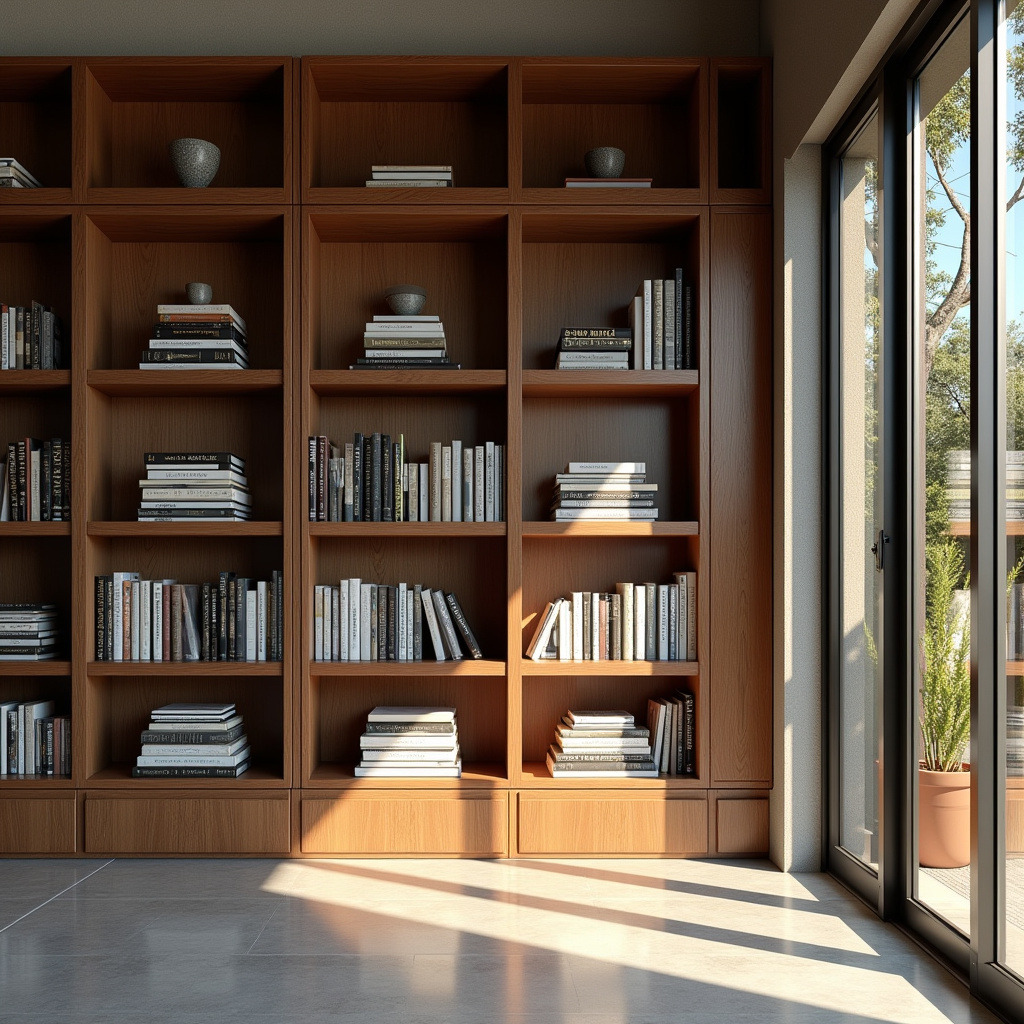 Closed bookshelves protecting books from dust, glass doors, Brazilian home, natural lighting, 8K Estante fechada protegendo livros do pó.
