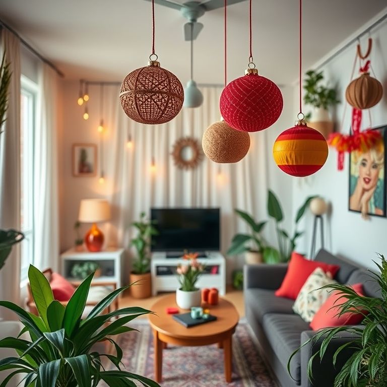 Decoração de Ano Novo DIY em apartamento brasileiro com enfeites artesanais coloridos.