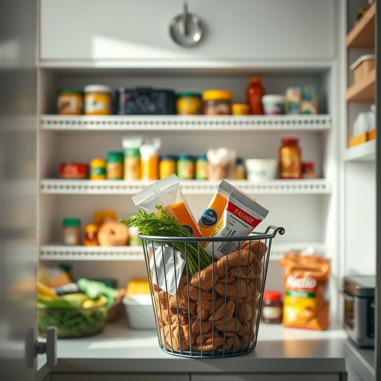 Descartando alimentos vencidos da despensa.