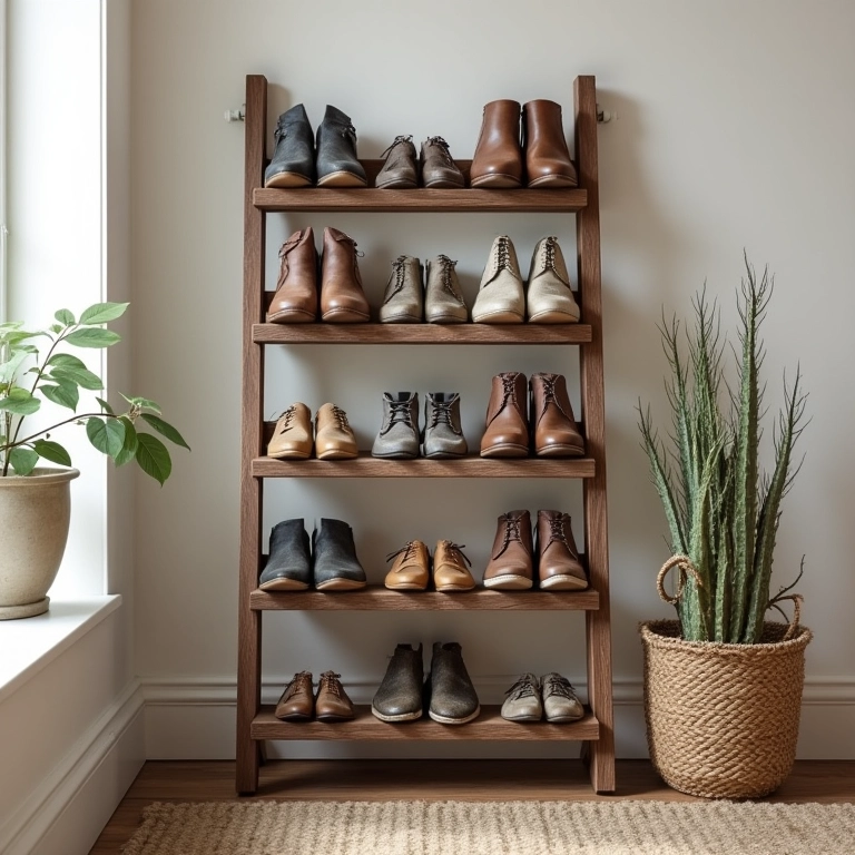 Escada decorativa como sapateira.