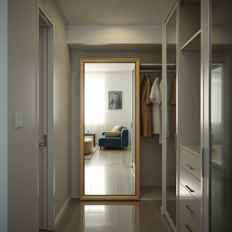 Espelho posicionado estrategicamente no armário.