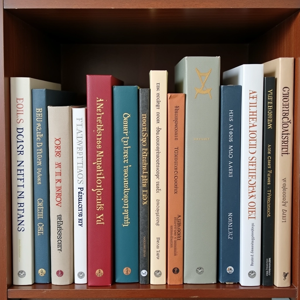 Otimize o espaço organizando seus livros por tamanho. Livros organizados por tamanho em uma estante, otimizando o espaço.
