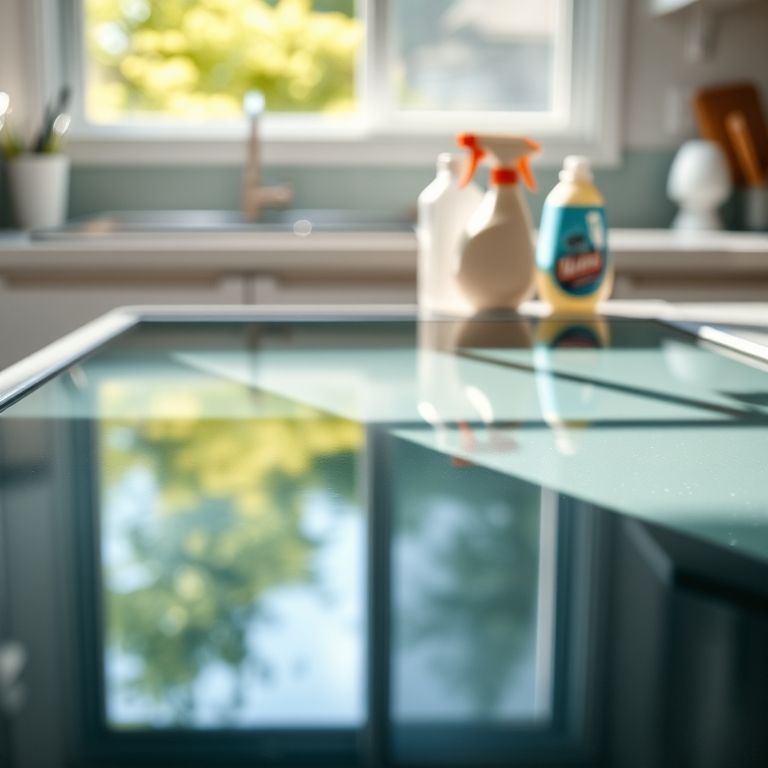 Fogão de vidro limpo e brilhante com reflexo de luz natural.