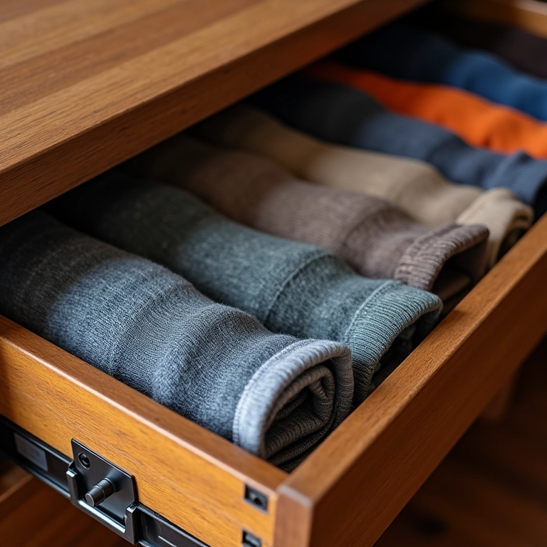 Gaveta com organizadores, ilustrando a quantidade de meias.