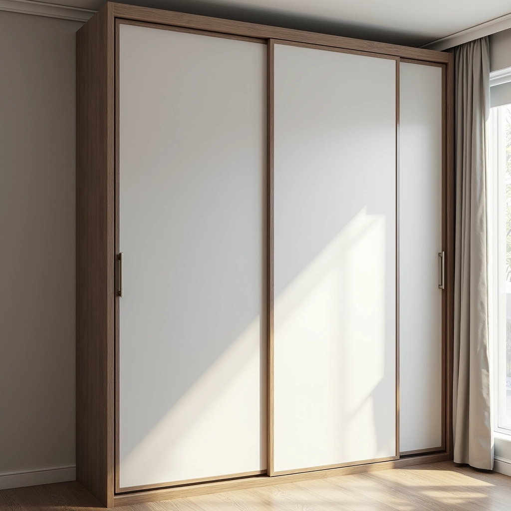 Guarda-roupa com portas de correr otimizando o espaço do quarto.