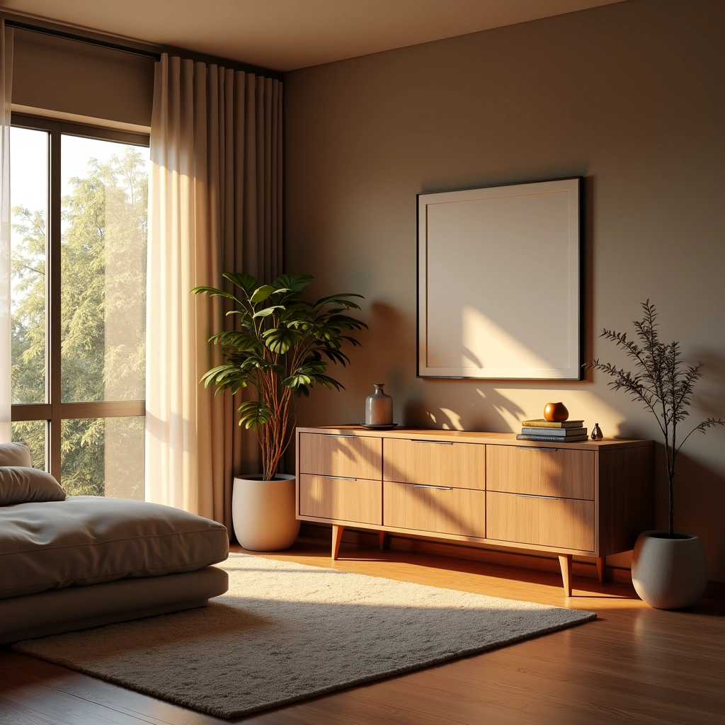 Quarto com iluminação suave e aconchegante.