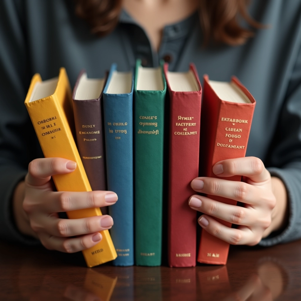 Uma pessoa escolhendo entre diferentes métodos de organização de livros.