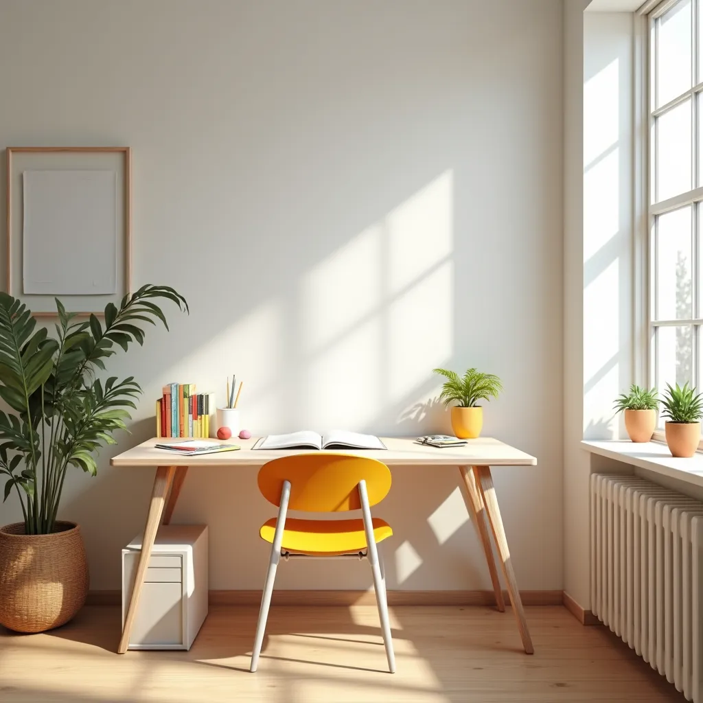 Mesa de estudos sempre limpa e organizada em quarto infantil.