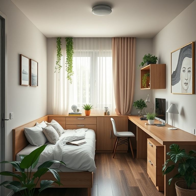Móvel multifuncional combinando cama dobrável e escrivaninha.