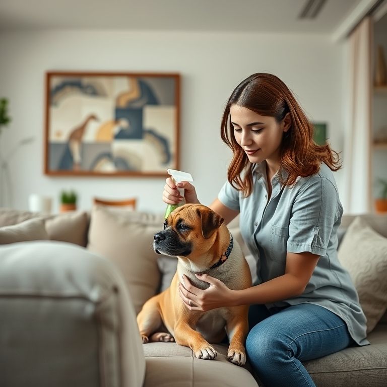 Mulher limpando urina de cachorro do sofá.