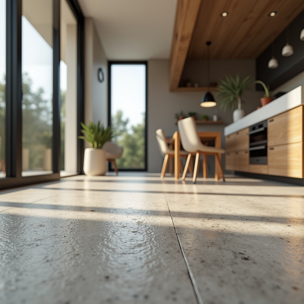 Non-slip flooring, textured surface, modern Brazilian home, safety focus, lifestyle photography, 8K Piso antiderrapante para evitar quedas em casa.