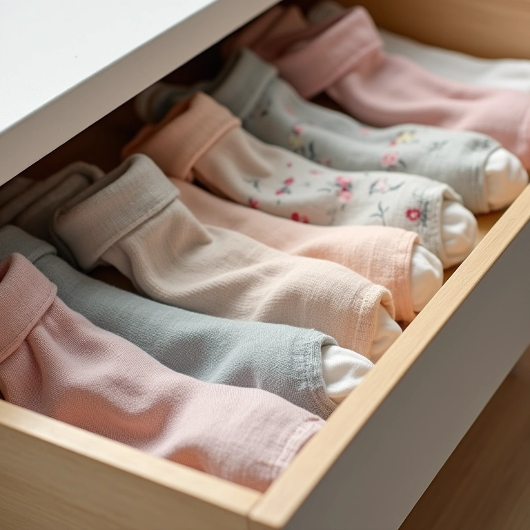 Organizadores de tecido para meias em gaveta.