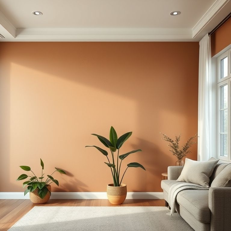 Parede de sala pintada com tinta natural de argila.