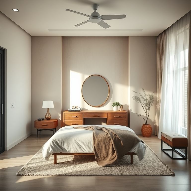 Penteadeira dividindo ambientes em quarto de casal com estilo brasileiro.