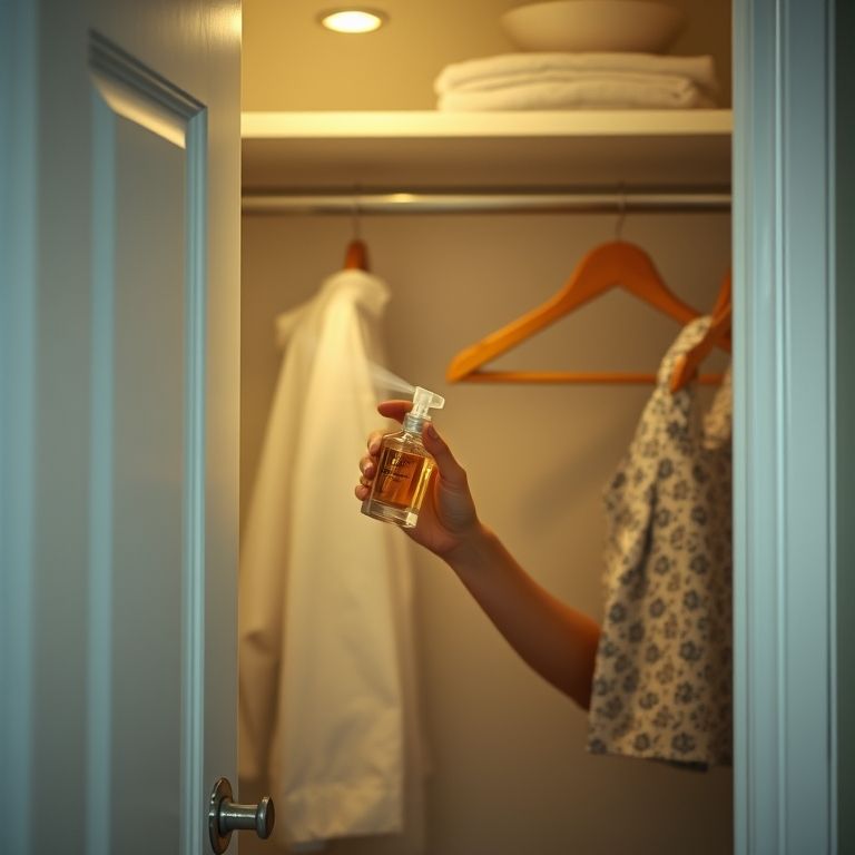Perfume sendo borrifado dentro do armário.