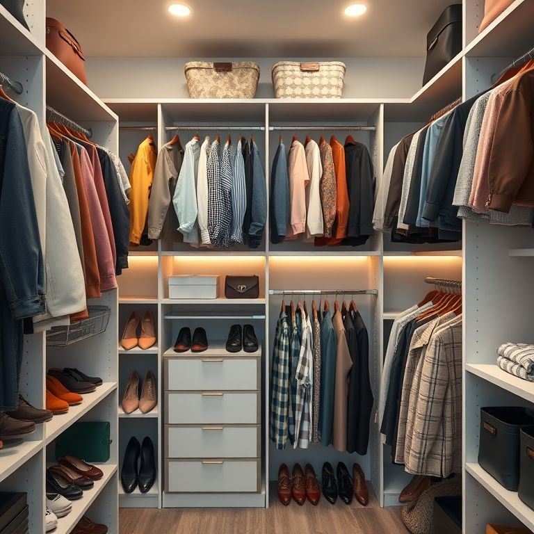 Prateleiras inteligentes aproveitando cada espaço do armário.