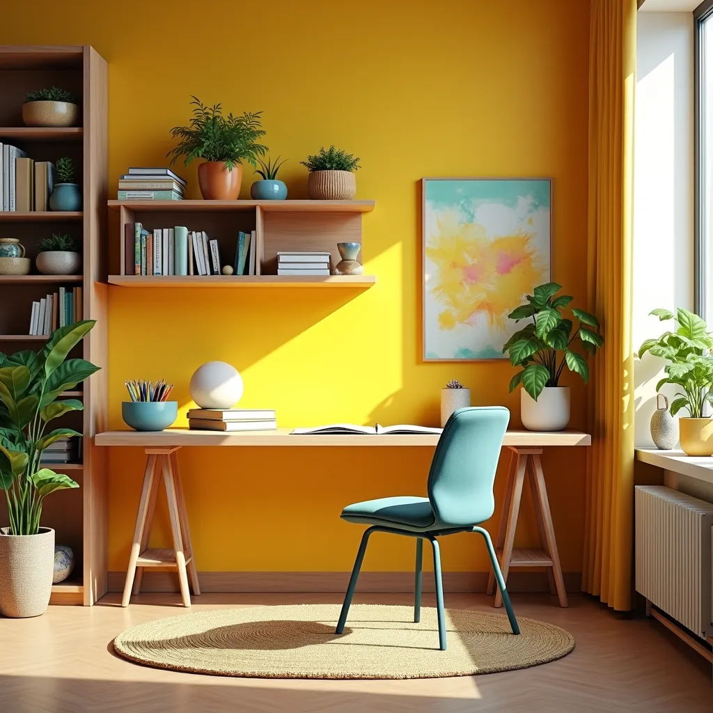 Quarto de estudo infantil organizado e colorido com estilo brasileiro.