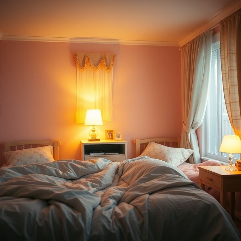 Quarto de menina com iluminação aconchegante de um abajur.