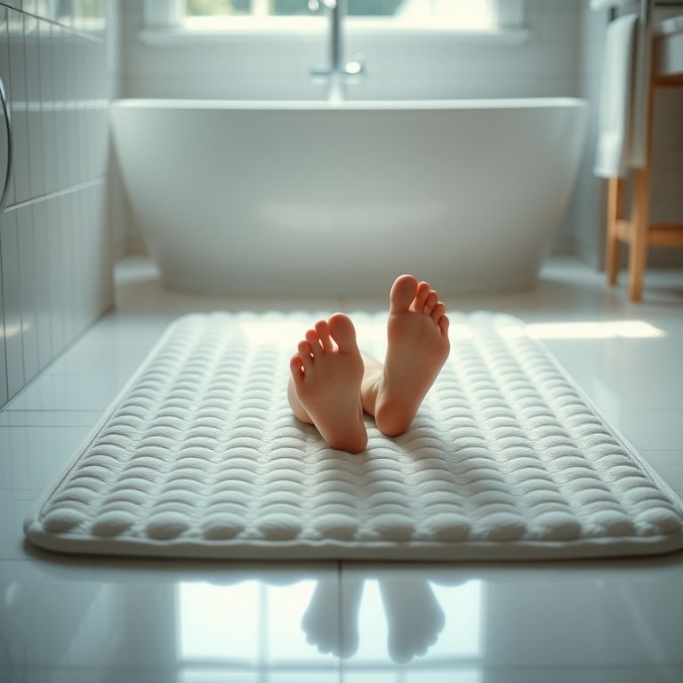 Tapete de banheiro com memória de forma, oferecendo conforto extra ao pisar, aliviando a pressão nos pés.