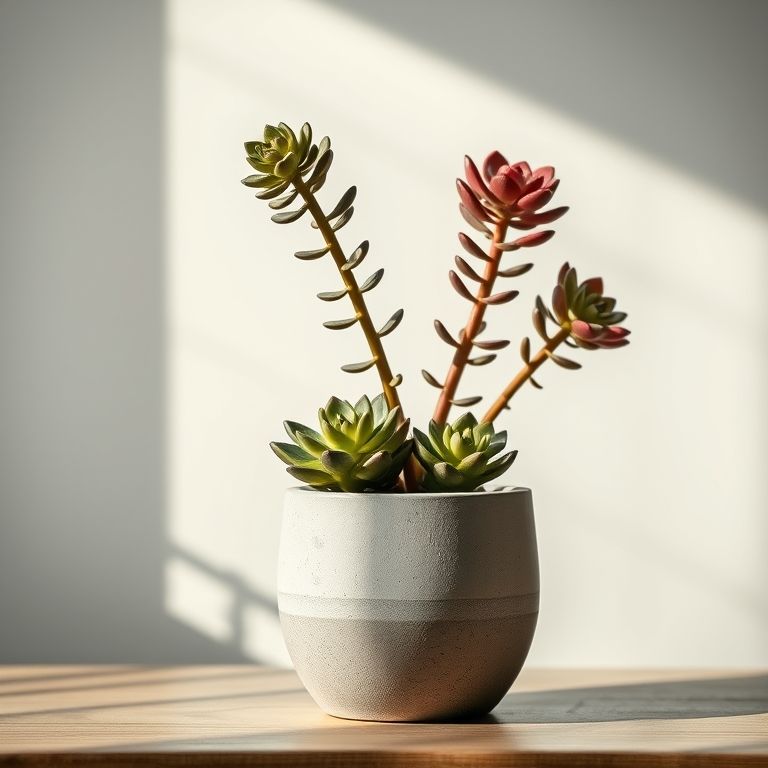 Vaso de cimento feito em casa com plantas suculentas.