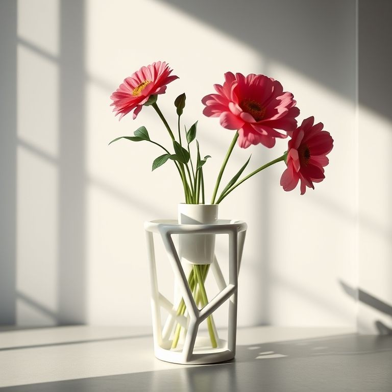 Vasos geométricos com canos de PVC.