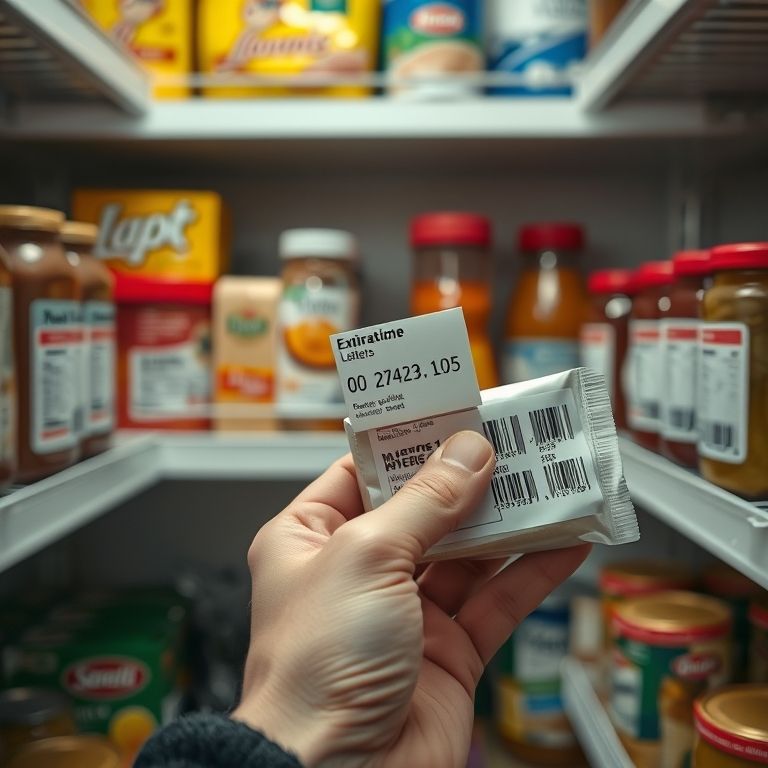 Verificação das datas de validade dos alimentos na despensa.