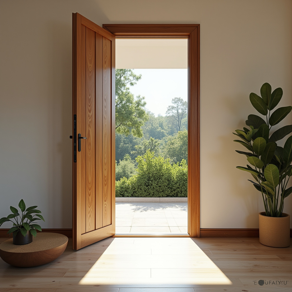 Wide doorway access, open floor plan, bright Brazilian home, natural light, lifestyle photography, Porta larga facilitando a passagem em casa acessível.