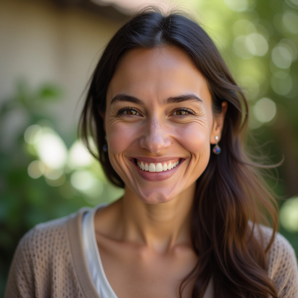 Woman politely declining an invitation, smiling, prioritizing her well-being, natural lighting, 8K, Mulher educadamente recusando um convite.