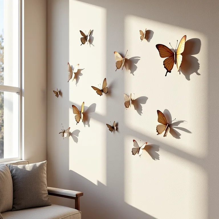 Adesivos de borboletas na parede.