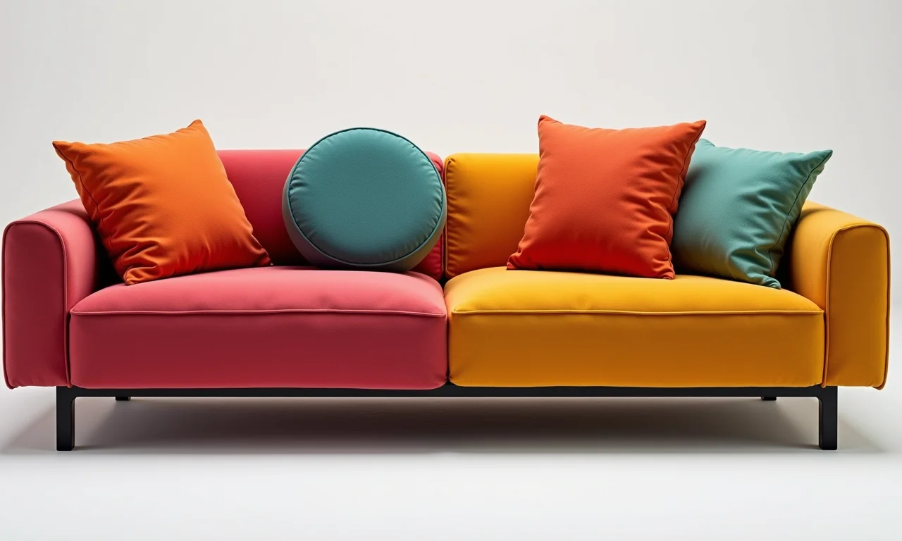 Almofadas de formatos diferentes em um sofá.