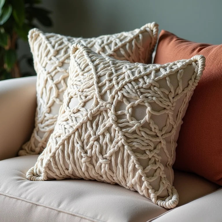 Almofadas de macramê em um sofá