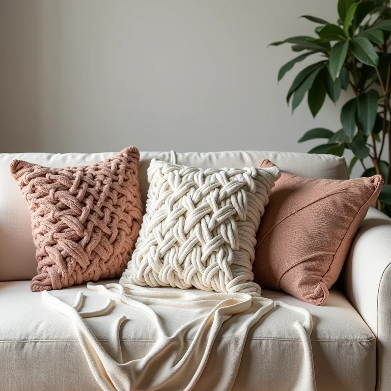 Almofadas de macramê em um sofá