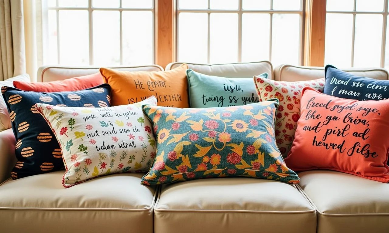 Almofadas estampadas com histórias brasileiras.