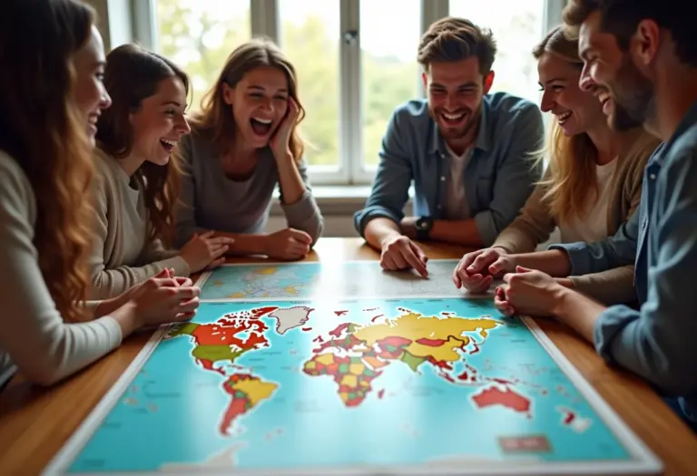 Amigos planejando viagem em volta de um mapa