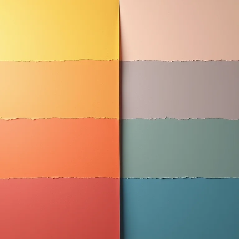 Amostras de cores quentes e frias lado a lado para design de interiores